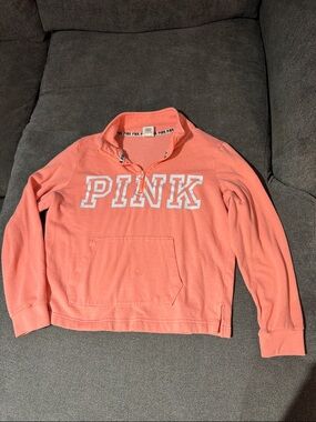 PINK Victoria's Secret Coral Half-Zip Fleece Pullover- large